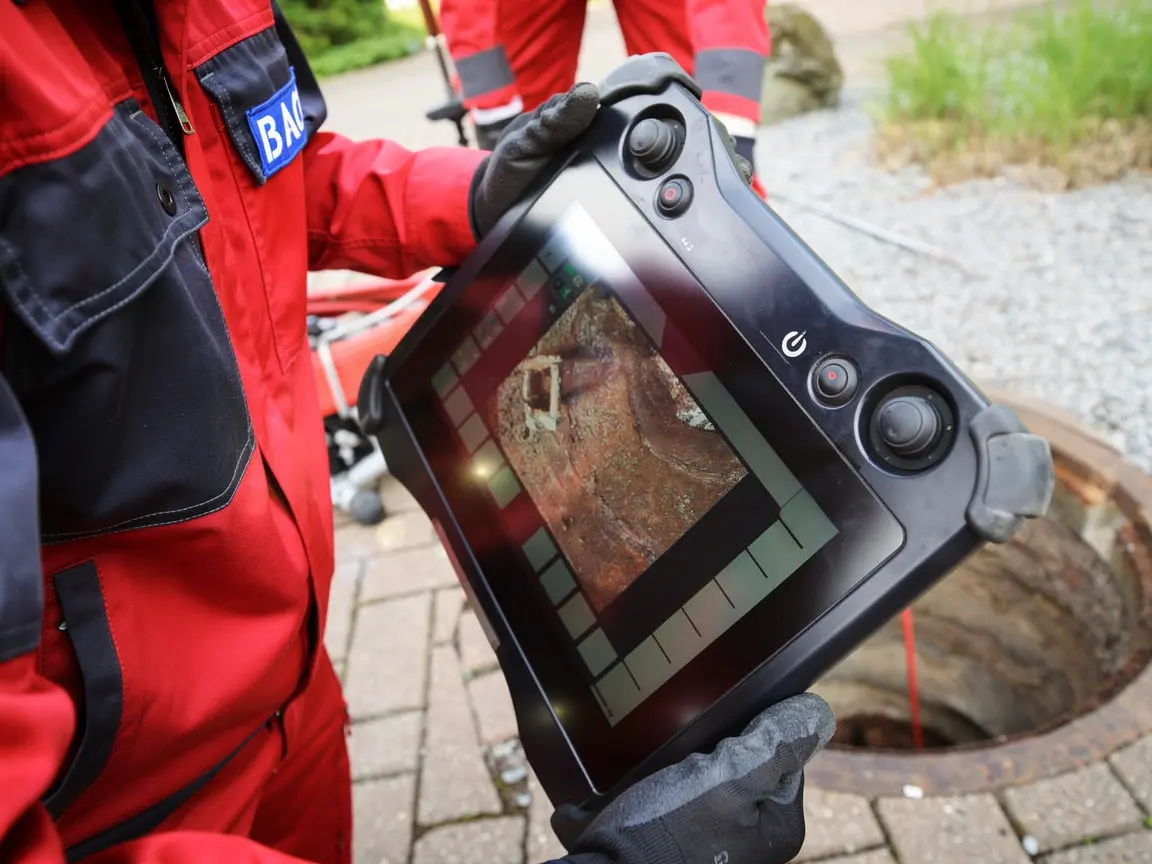 Rohrkamera-Inspektion – Fachmann analysiert Rohrinneres mit modernster Technik