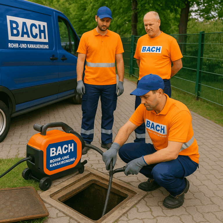 Team der BACH Rohr- und Kanalreinigung arbeitet an einem Schacht im Außenbereich.
