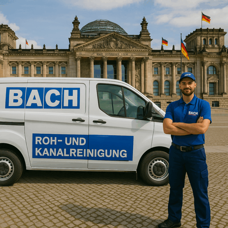 BACH-Fahrzeug mit Mitarbeiter vor dem Reichstagsgebäude in Berlin.